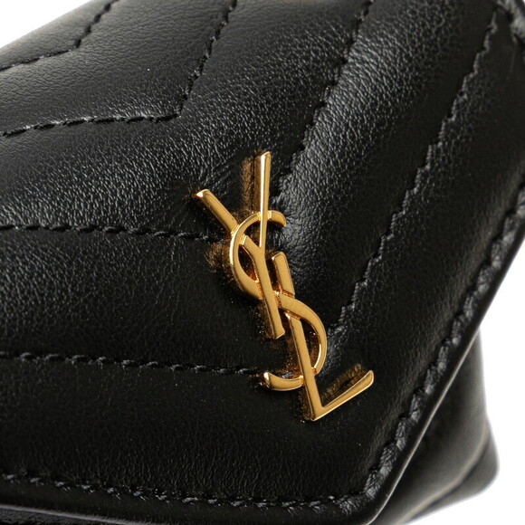 Saint Laurent Lulu Chain Shoulder Bag AirPods Case Wallet Black Gold Leather - Picture 4 of 9